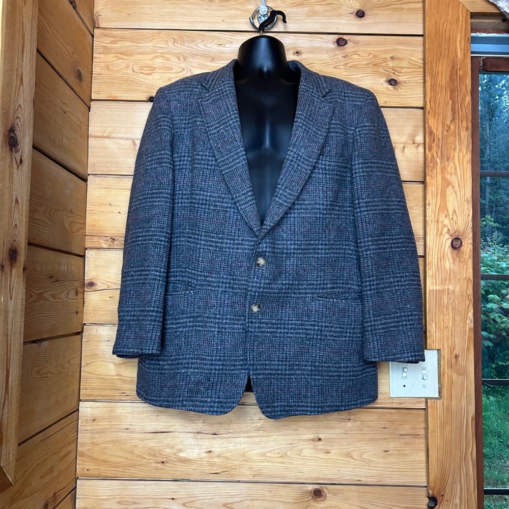 Vintage Wool Tweed Blazer Mens Size 44 Regular Grey Glen Plaid Hamers Spokane